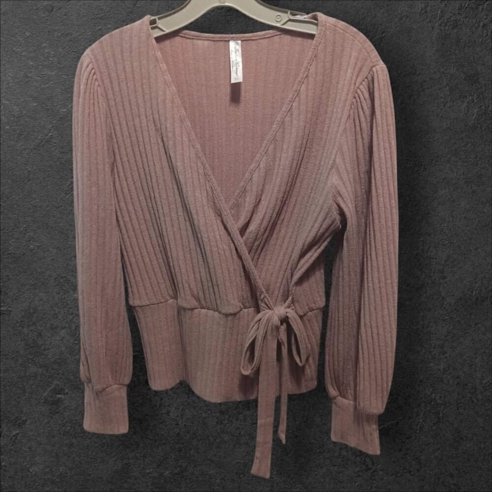 Perseption concept Ribbed faux Wrap Top color tan XLarge